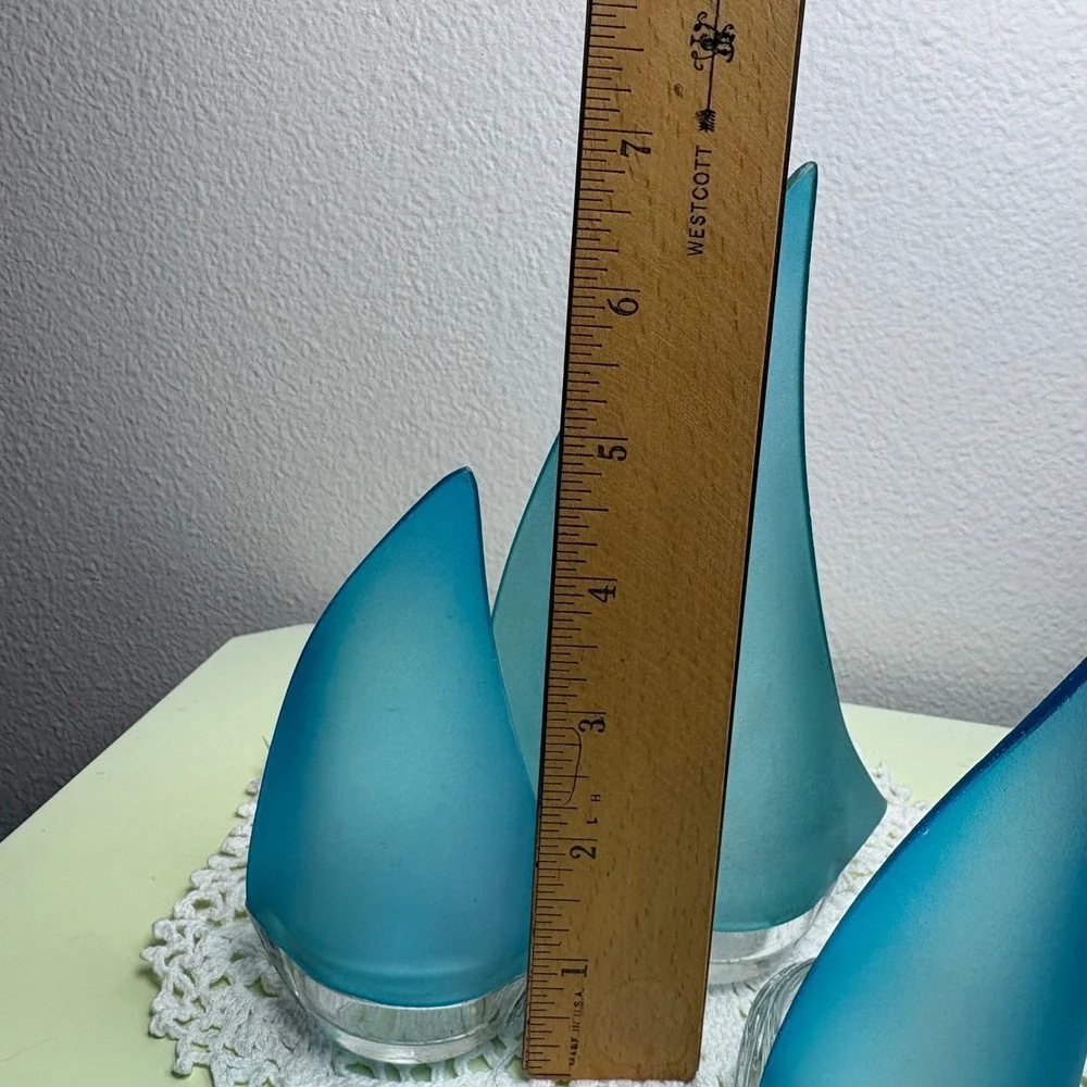 Design Ideas 3 Regatta Sailboat Votive Holders Blue Frosted Glass Nautical Decor
